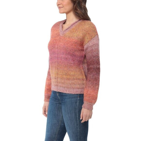 NWT Briggs Women's Plus Cozy V-Neck Ombre Knitt Sweater - Picture 2 of 6